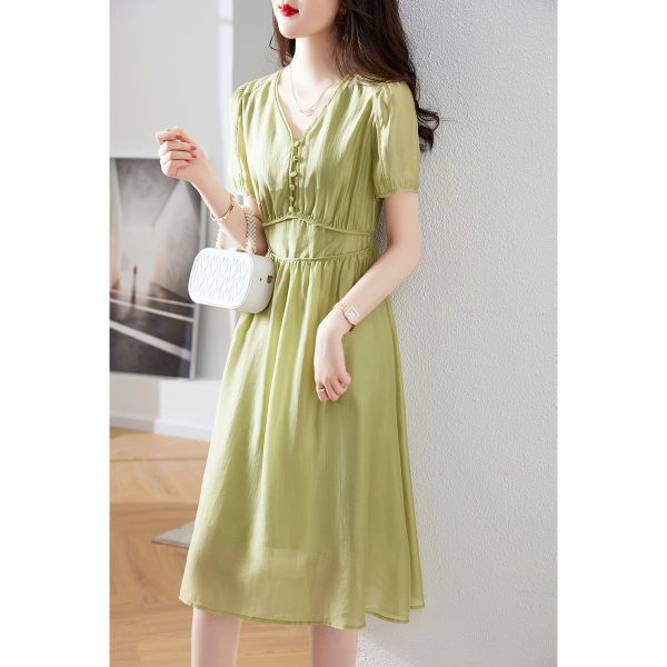 RM5379#夏新款气质通勤时尚新款裙子中长款气质超仙显瘦天丝连衣裙女