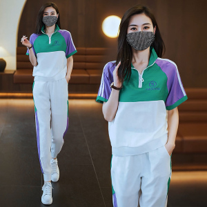 RM5987#大码女装休闲运动套装2023年夏季新款韩版短袖上衣+长裤两件套女