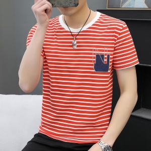 RM15974#夏季新款男士短袖t恤韩版修身纯棉polo衫青年条纹短袖汗衫潮