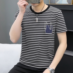 RM15974#夏季新款男士短袖t恤韩版修身纯棉polo衫青年条纹短袖汗衫潮