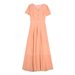 RM6382#夏季新款连衣裙修身气质V领大摆雪纺沙滩连衣长裙