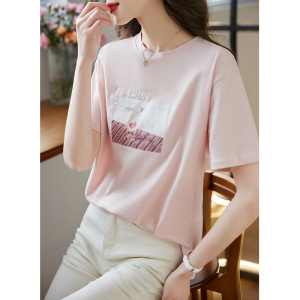 RM4490#夏季设计感洋气字母印花减龄针织短袖T恤上衣女