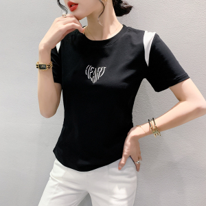 TR19897# 欧洲站夏季新款设计感时尚刺绣字母短袖T恤女 服装批发女装服饰货源