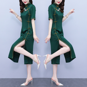 RM5542#大码女装改良旗袍民族风复古超修身夏季短袖中长裙