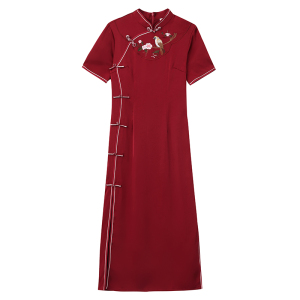 RM5542#大码女装改良旗袍民族风复古超修身夏季短袖中长裙