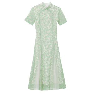 RM5544#大码女装蕾丝拼接网纱小清新超修身短袖夏季复古连衣裙