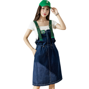 TR20151# 牛仔背带裙女套装夏季新款韩版时尚洋气拼色减龄A字裙 服装批发女装服饰货源