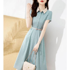 RM5681#印花短袖连衣裙女 夏季新款时尚简约波点修身显瘦减龄A字裙