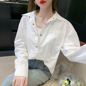 TR52762# 早秋新款上衣独特设计感白衬衫+背心T两件套 服装批发女装批发服饰货源