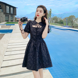 RM4577#豆蔻黑天鹅法式赫本风连衣裙秋季镂空显瘦小黑裙高级感夏