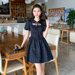 RM4577#豆蔻黑天鹅法式赫本风连衣裙秋季镂空显瘦小黑裙高级感夏