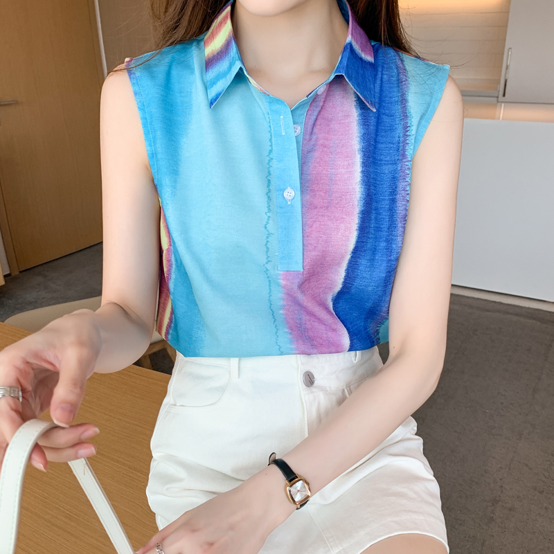實拍洋氣夏季彩色坎肩透氣背心女外穿襯衫無袖雪紡打底衫內搭上衣