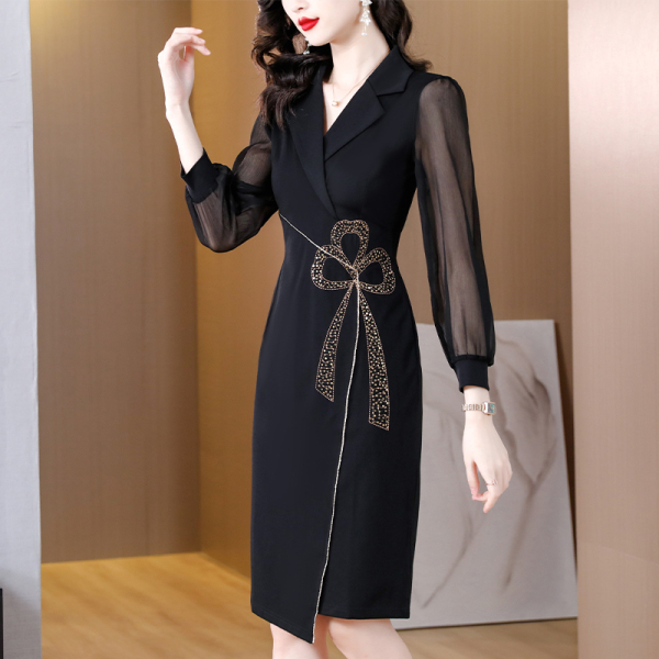 RM7105#新款高级感气质洋气女士黑色连衣裙包臀裙春秋22150A