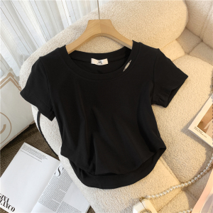 RM4504#夏季小清新弧形小心机短款显瘦气质纯棉短袖T恤女上衣