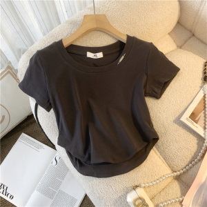 RM4504#夏季小清新弧形小心机短款显瘦气质纯棉短袖T恤女上衣