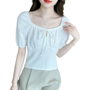 RM20539#夏新款甜妹法式设计感方领抽绳蕾丝小衫 