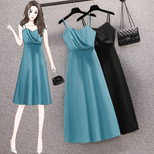 TR18969# 大码女装搭配西服女夏季新款气质垂感显瘦吊带连衣裙