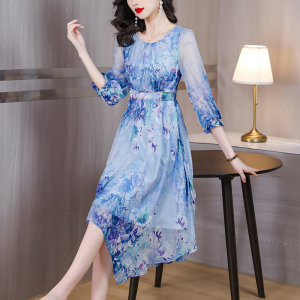 RM5747#真丝连衣裙2023春季新款收腰气质名媛法式碎花裙高端显瘦桑蚕丝裙