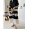 韓國chic法式慵懶風拼色設計感襯衫連衣裙輪播圖1