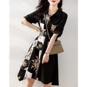 RM5684#艺术绘画衬衣连衣裙夏季法式印花高级感裙子收腰显瘦连衣裙女