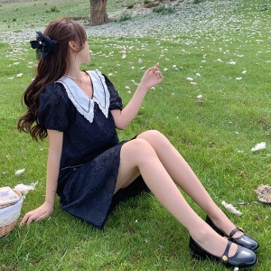 RM6119#大码女装韩版经典拼色装饰娃娃领连衣裙胖mm百搭连衣裙