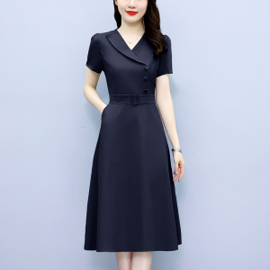 RM7704#夏季新款中年妈妈短袖连衣裙高腰显瘦大摆中长款裙