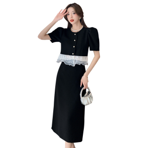 RM6208#新款韩版修身法式蕾丝花边上衣女泡泡袖衬衣半身裙套装