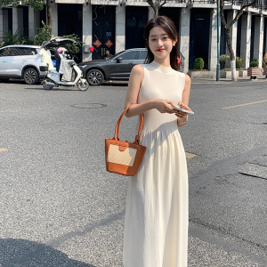 RM6000#白色无袖连衣裙女夏季新款气质中长款收腰修身裙针织裙子