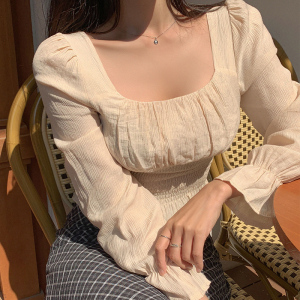 TR19023# 春夏新款韩版褶皱雪纺衫女长袖