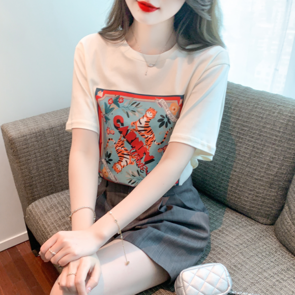 RM5243#夏季新款圆领纯棉套头T恤宽松休闲短袖上衣洋气减龄女