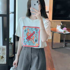 RM5243#夏季新款圆领纯棉套头T恤宽松休闲短袖上衣洋气减龄女