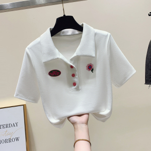 RM12026#V领短袖T恤女2023夏季新款设计感小众别致甜美polo小衫