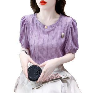 TR20250# 新款韩版夏季圆领套头名媛风泡泡袖蕾丝衫甜美显瘦上衣 服装批发女装服饰货源