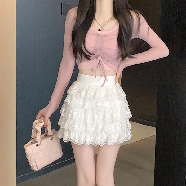 RM7297#夏季新款少女感显瘦黑白蕾丝蓬蓬蛋糕半身裙高腰短裙