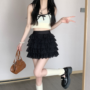 RM7297#夏季新款少女感显瘦黑白蕾丝蓬蓬蛋糕半身裙高腰短裙