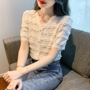RM5089#蕾丝衫短袖洋气短袖上衣女生百搭显瘦好看小衫