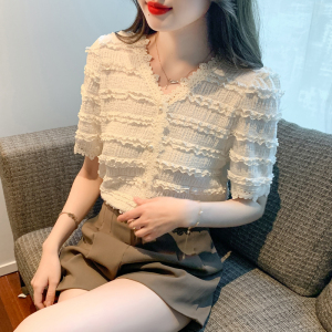 RM5089#蕾丝衫短袖洋气短袖上衣女生百搭显瘦好看小衫