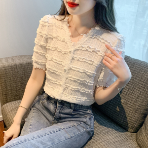 RM5089#蕾丝衫短袖洋气短袖上衣女生百搭显瘦好看小衫