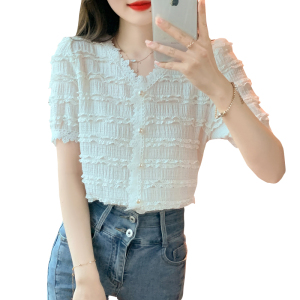 RM5089#蕾丝衫短袖洋气短袖上衣女生百搭显瘦好看小衫