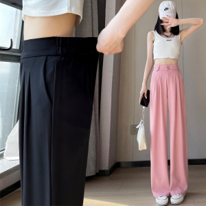 RM6581#夏季新款冰丝西装裤高腰窄版直筒阔腿裤薄款拖地裤女