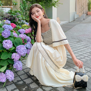 TR29442# 新款纯色连衣裙方领气质中长款小裙子夏季韩版装 服装批发女装批发服饰货源