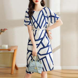 RM5328#高级感惊艳连衣裙女夏季2023新款条纹宽松显瘦气质通勤小裙子