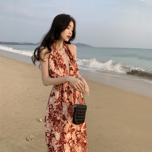TR18119# 新款气质性感印花显瘦度假沙滩裙
