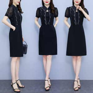 RM5275#大码女装气质蕾丝拼接连衣裙2023夏季新款胖妹妹遮肚显瘦裙子