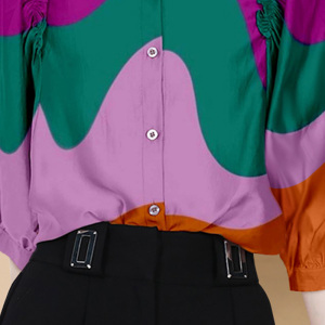 RM5651#法式轻熟风拼色衬衫女早秋圆领七分袖高级感别致漂亮小衫