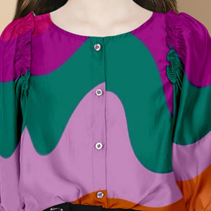 RM5651#法式轻熟风拼色衬衫女早秋圆领七分袖高级感别致漂亮小衫