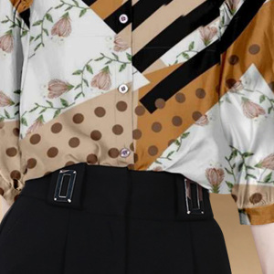 RM5652#法式复古拼接印花衬衫女早秋气质减龄七分袖遮肉显瘦上衣
