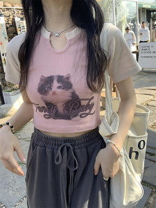 RM6071#美式小奶猫 春夏短款t恤女修身短袖上衣