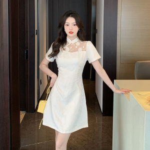 RM4659#新中式旗袍改良版夏季年轻款少女小个子修身提花缎面复古简约裙子