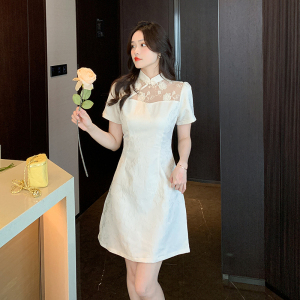 RM4659#新中式旗袍改良版夏季年轻款少女小个子修身提花缎面复古简约裙子